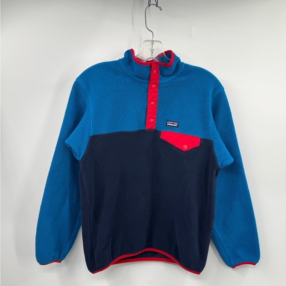 Patagonia Lightweight Synchilla Snap-T Pullover Kids Size XL New Navy Blue Red - Picture 1 of 8
